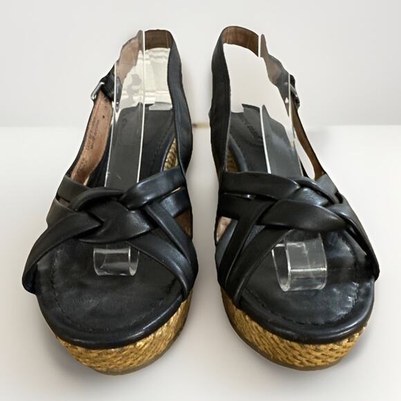 Corso Como Nebraska Open-toe Leather Wedge Sandals, Black Size 7M 3” Heel - Picture 2 of 7